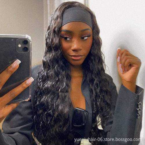 10A high Grade 100% Brazilian Human Hair Wig Water Wave Curly Headband Wig No Lace Front Hair Manufacturer Headband Wig